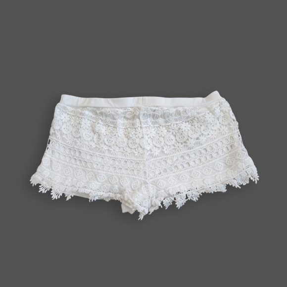 Divided Pants - SOLD- White Lace Crochet Shorts, Women's S